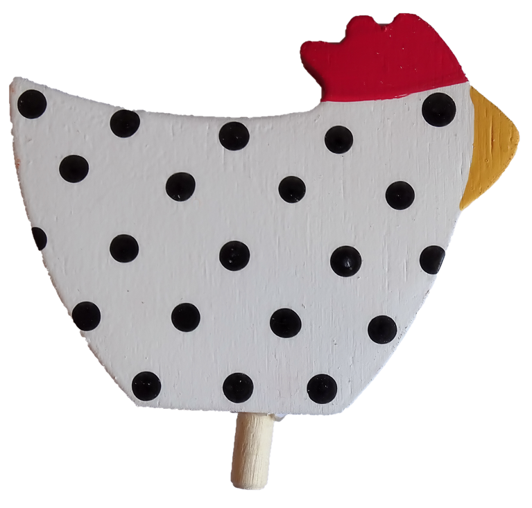 HK-E-026 Sebastian Design Kerzenring, Sebastian Design Kerzenringe, Sebastian Design Holzkranz, Holzkränze, Candlering, Candlerings, Steckfigur, Steckfigur für Kerzenringe, Glückshuhn in weiß mit schwarzen Punkten, HK-E-026, Skandinavische Kerzenringe