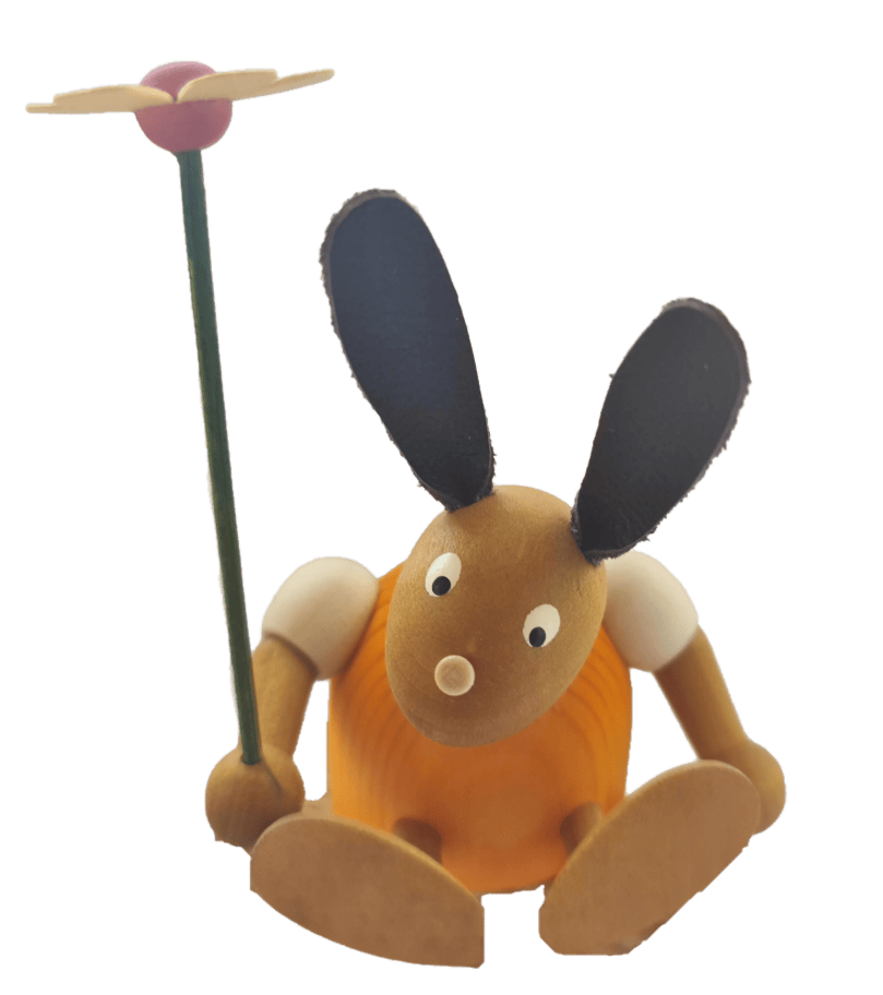 Erzgebirge Osterhase orange mit Blume - Steckfigur für den großen Kerzenring von Sebastian Design Erzgebirge Osterhase orange mit Blume - Steckfigur für den großen Kerzenring von Sebastian Design