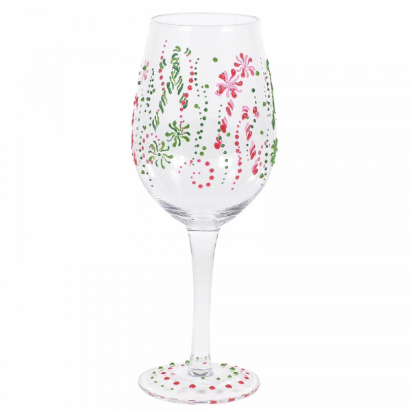 Izzy and Oliver, Trinkglas, Trinkgläser, Weinglas, Weingläser, Geschirrtuch, 6007001, Weihnachtsglas mit Zuckerstangen, Candy Cane Wine Glass