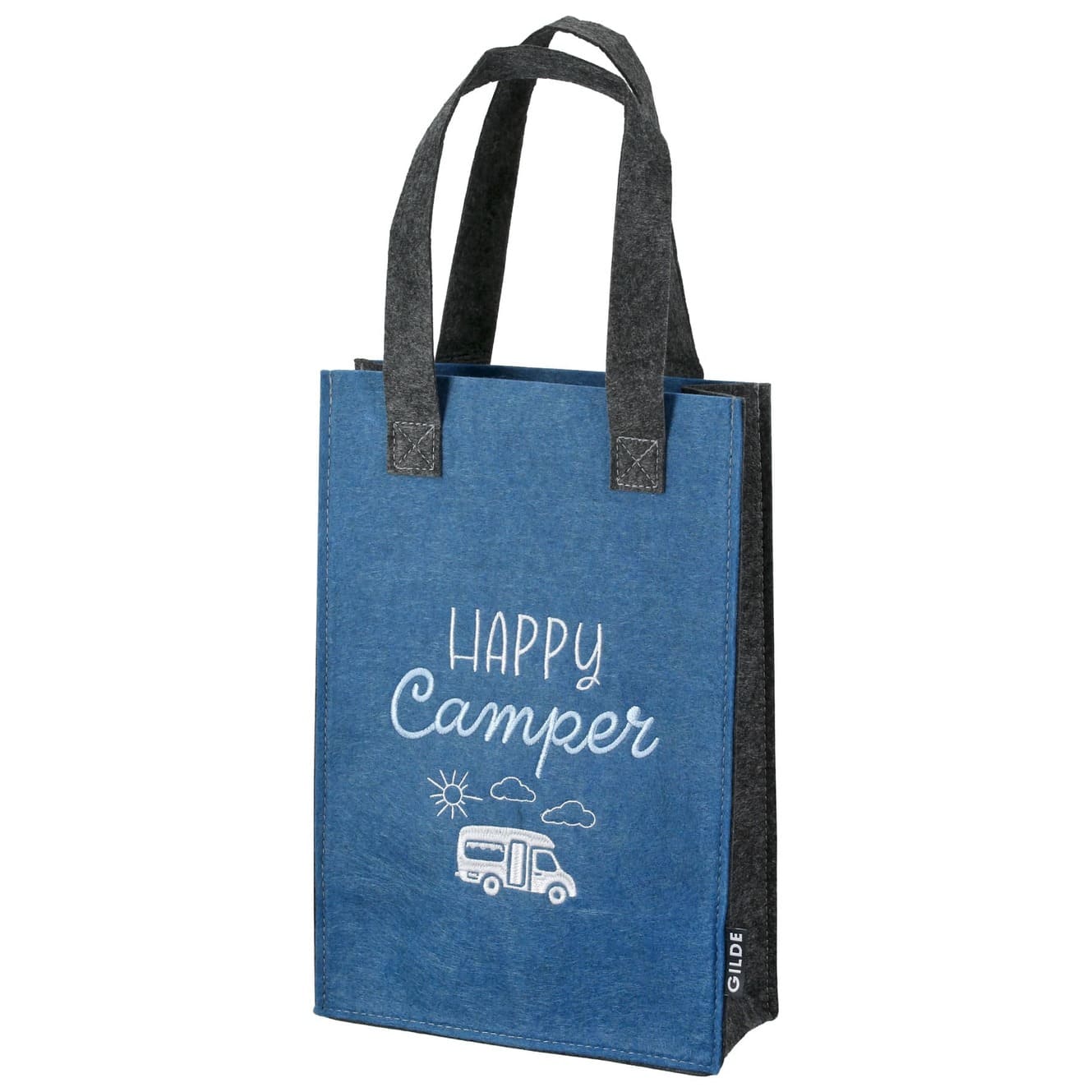 Geschenktasche - Camperglück Happy Camper blau 61613 - Gilde Geschenktasche / Geschenktüte aus Filz