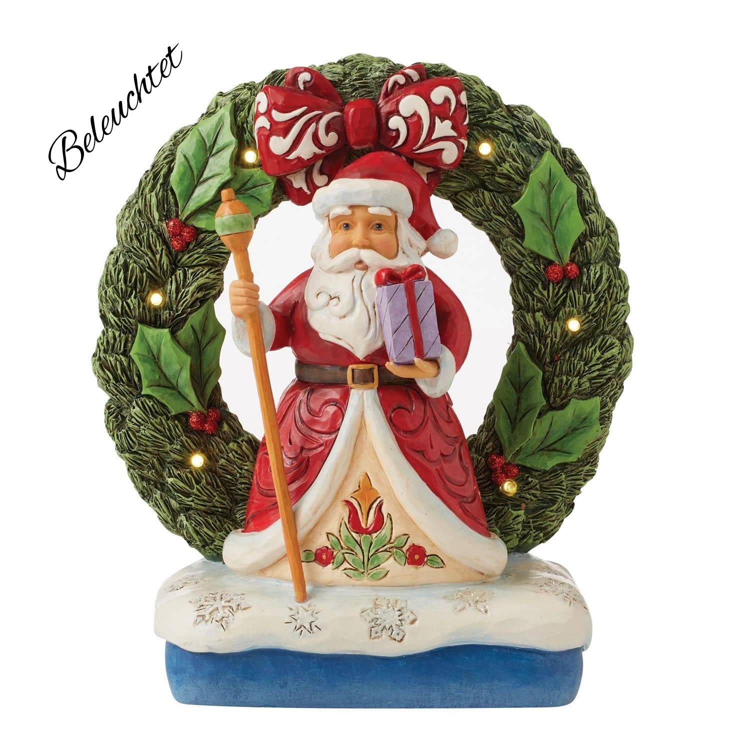 Jim Shore, Heartwood Creek, Heartwood Creek by Jim Shore, 6012937, Believe in the Magic of Christmas, Santa in Wreath, Lit up Wreath, beleuchteter Kranz Jim Shore Weihnachtsmann, Heartwood Creek Weihnachtsmann