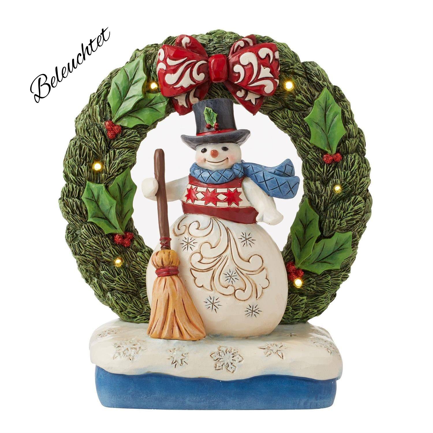 Jim Shore, Heartwood Creek, Heartwood Creek by Jim Shore, 6013744, May Your Holidays Be Wreathed In Joy, Snowman in Wreath, Lit up Wreath, beleuchteter Kranz Jim Shore Schneemann, Heartwood Creek Snowman