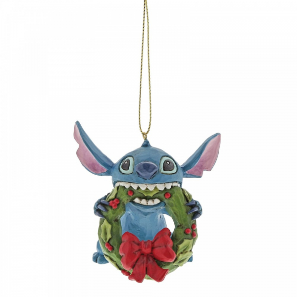 Disney Traditions , Jim Shore, Stitch Ornament, Stitch mit Kranz Anhänger, Disneyfigur, Disney Figur, Folkart, Volkskunst, A30357, Weihnachtsanhänger, Tannenbaumanhänger, Christbaumanhänger