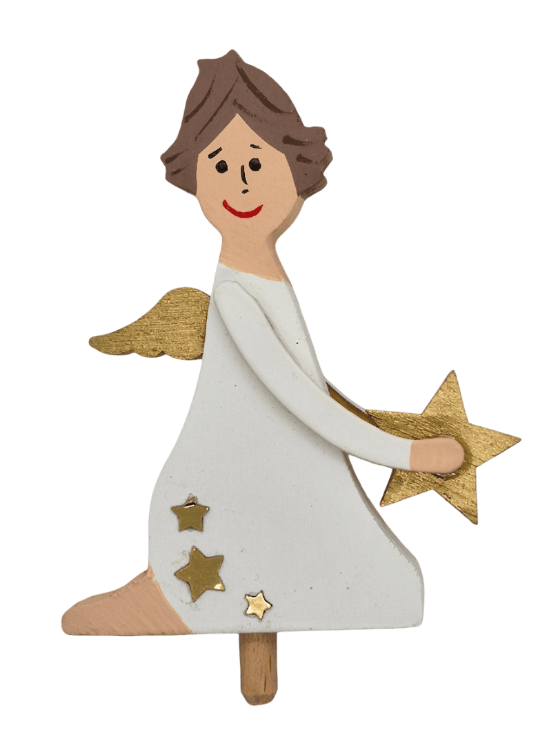 Engel - Kniender Engel mit goldenem Stern, braun - Steckfigur für großen Kerzenring von Sebastian Design