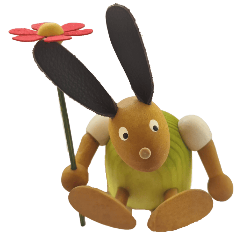 Erzgebirge Osterhase hellgrün mit Blume - Steckfigur für den großen Kerzenring von Sebastian Design Erzgebirge Osterhase hellgrün mit Blume - Steckfigur für den großen Kerzenring von Sebastian Design