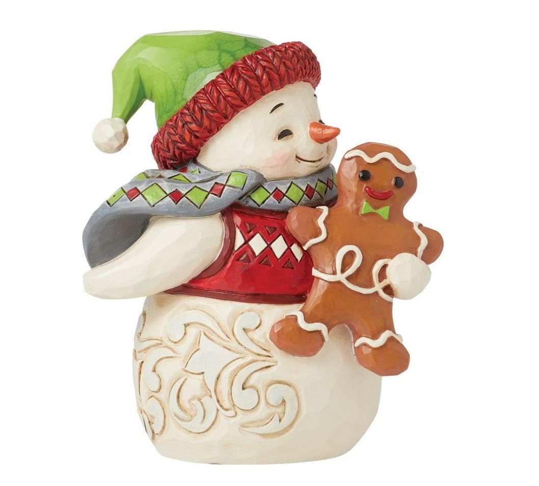 Jim Shore, Heartwood Creek, Jim Shore Santa, 6015464, Schneemann mit Lebkuchenmann, Mini Snowman with Gingerbread Man, Jim Shore Schneemann