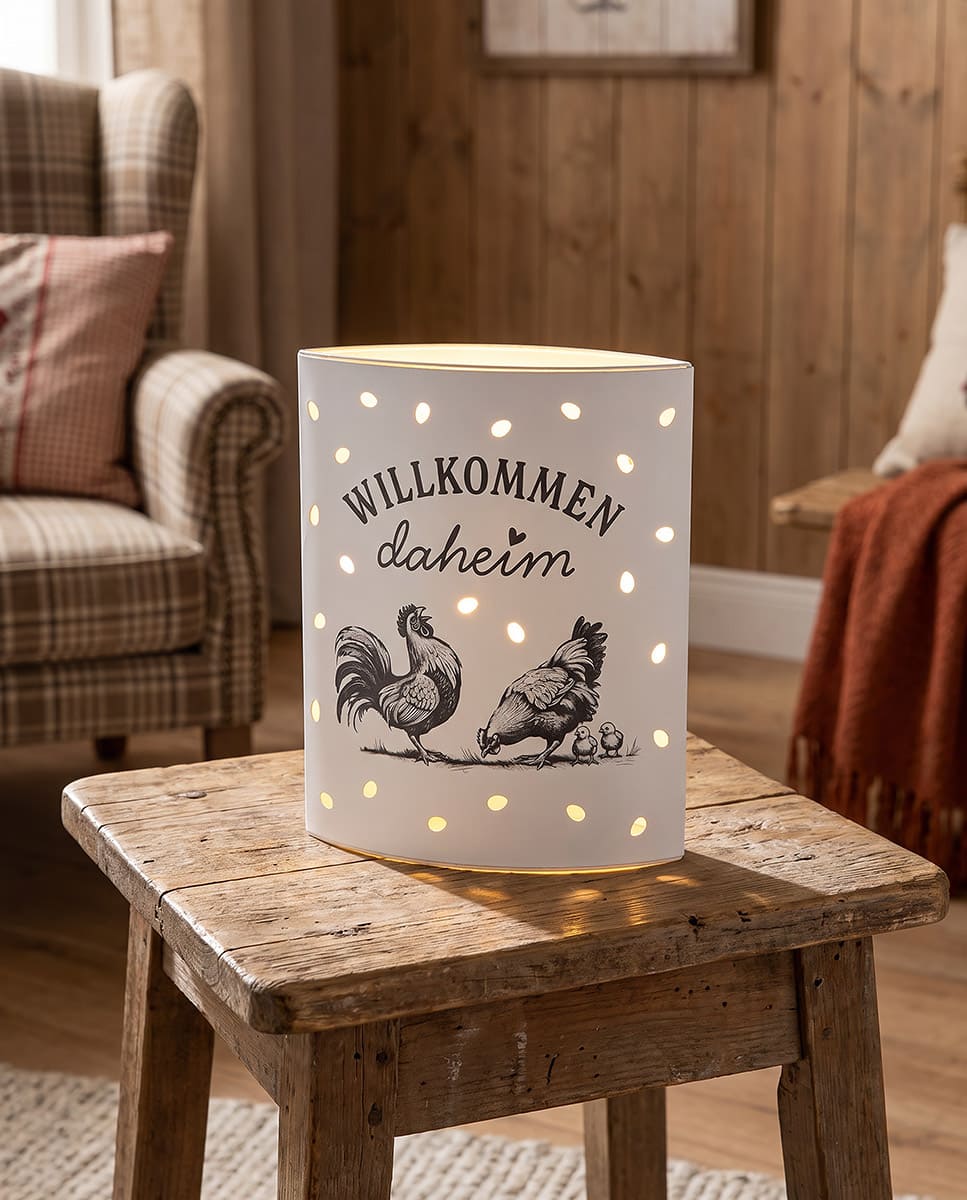Tischlampe Little Farm Hahn & Henne - Dekolampe / 64835 Gilde LED Stimmungslicht Dekoleuchte