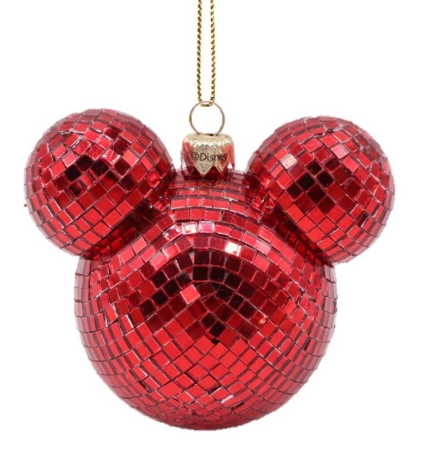 Weihnachtskugel mit Micky Maus Ohren, Diskokugel rot  - DN90144 - Christmas Inspirations Disney Weihnachtsanhänger