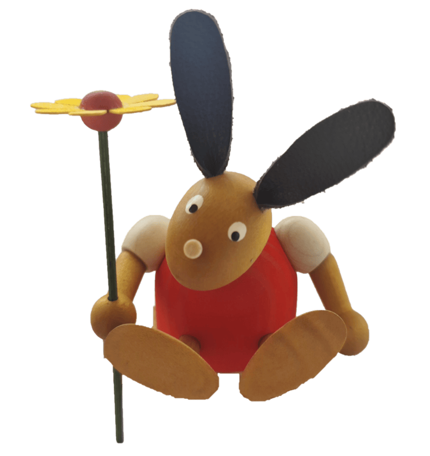 Erzgebirge Osterhase rot mit Blume - Steckfigur für den großen Kerzenring von Sebastian Design Erzgebirge Osterhase rot mit Blume - Steckfigur für den großen Kerzenring von Sebastian Design