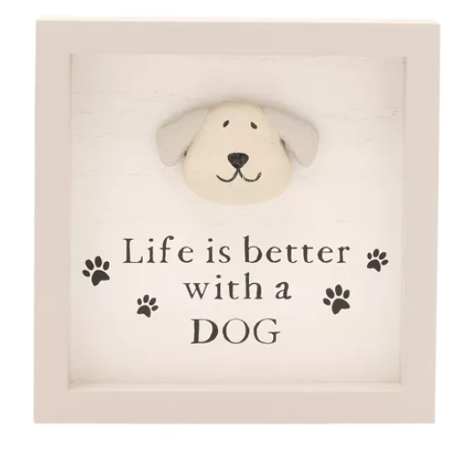 BB632d, Life is better with a dog, Best of Breed, Pebble Dog Plaque, Kieselsteinhund Rahmen, Hundefan, Geschenk Hund, Hunde, Dog,  Anhänger Hund, Rahmen Hund, Paw Prints, Pfotenabdruck