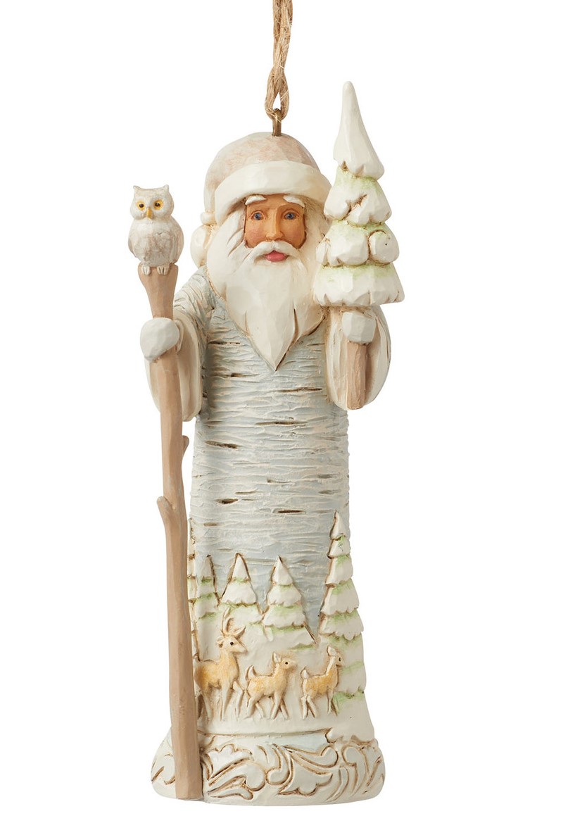 White Woodland Birch Bark Santa Ornament - Heartwood Creek Jim Shore 6015164
