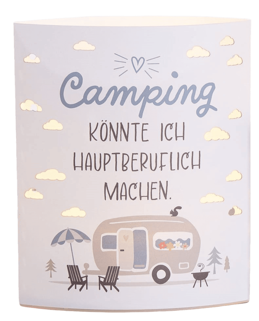 Camping Dekolampe weiß - Camping könnte ich hauptberuflich machen - 61742 Gilde Dekoleuchte