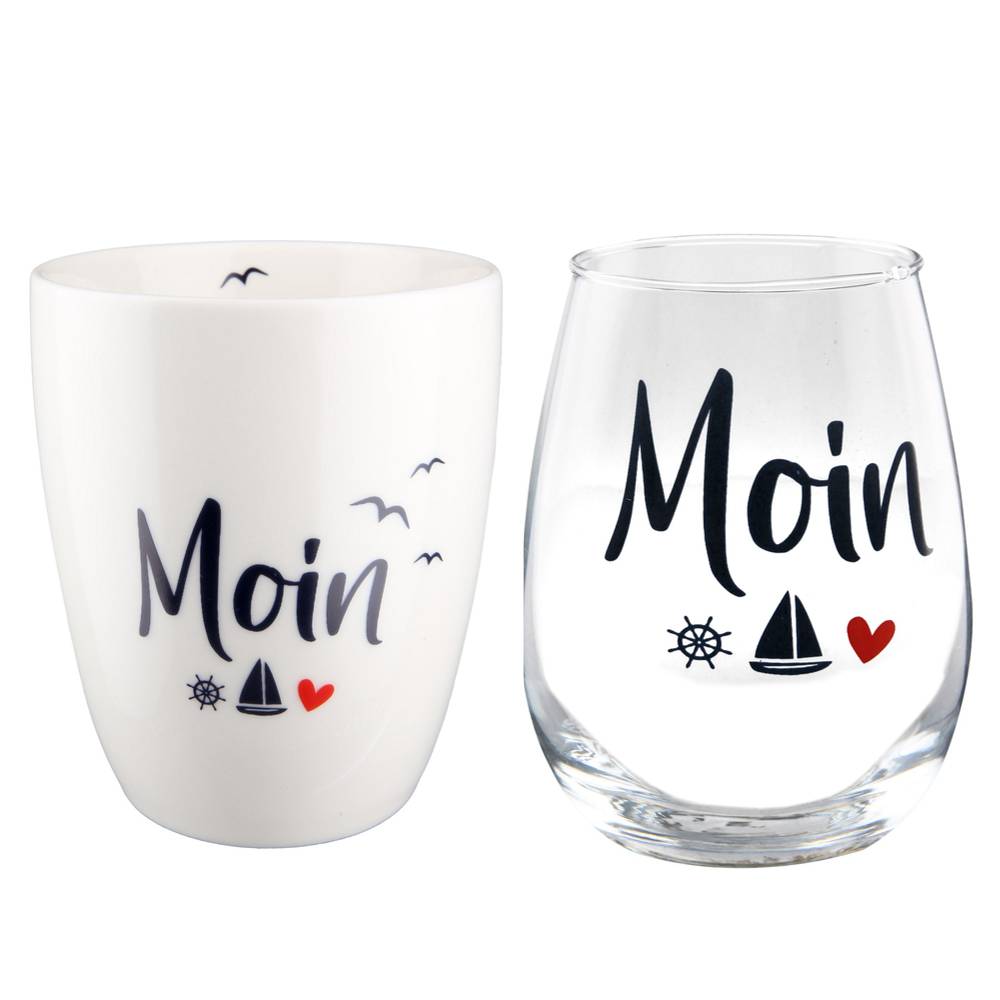 Becher ohne Henkel & Trinkglas Moin Geschenkset - Gilde Tasse & Glas 51851 maritim