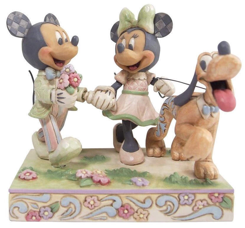 Disney Traditions, Jim Shore, Jim Shore Disney, Disney Traditions White Woodland, 6010101, Spring Mickey, Minnie & Pluto, Micky, Minnie und Pluto Frühlingsfigur, Springtime Stroll, Frühlingsspaziergang