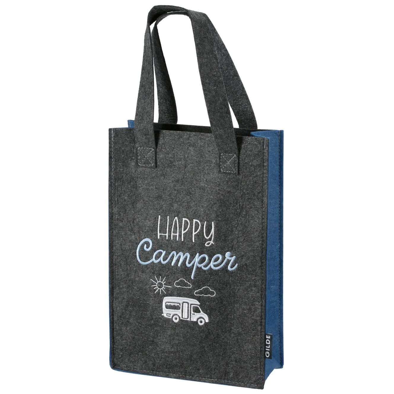 Geschenktasche - Camperglück Happy Camper grau 61613 - Gilde Geschenktasche / Geschenktüte aus Filz