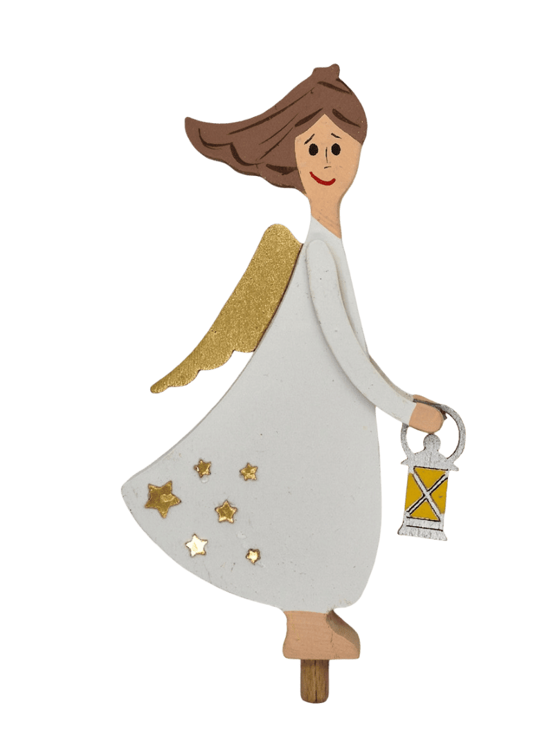 Engel mit Laterne, braun - Steckfigur für großen Kerzenring von Sebastian Design