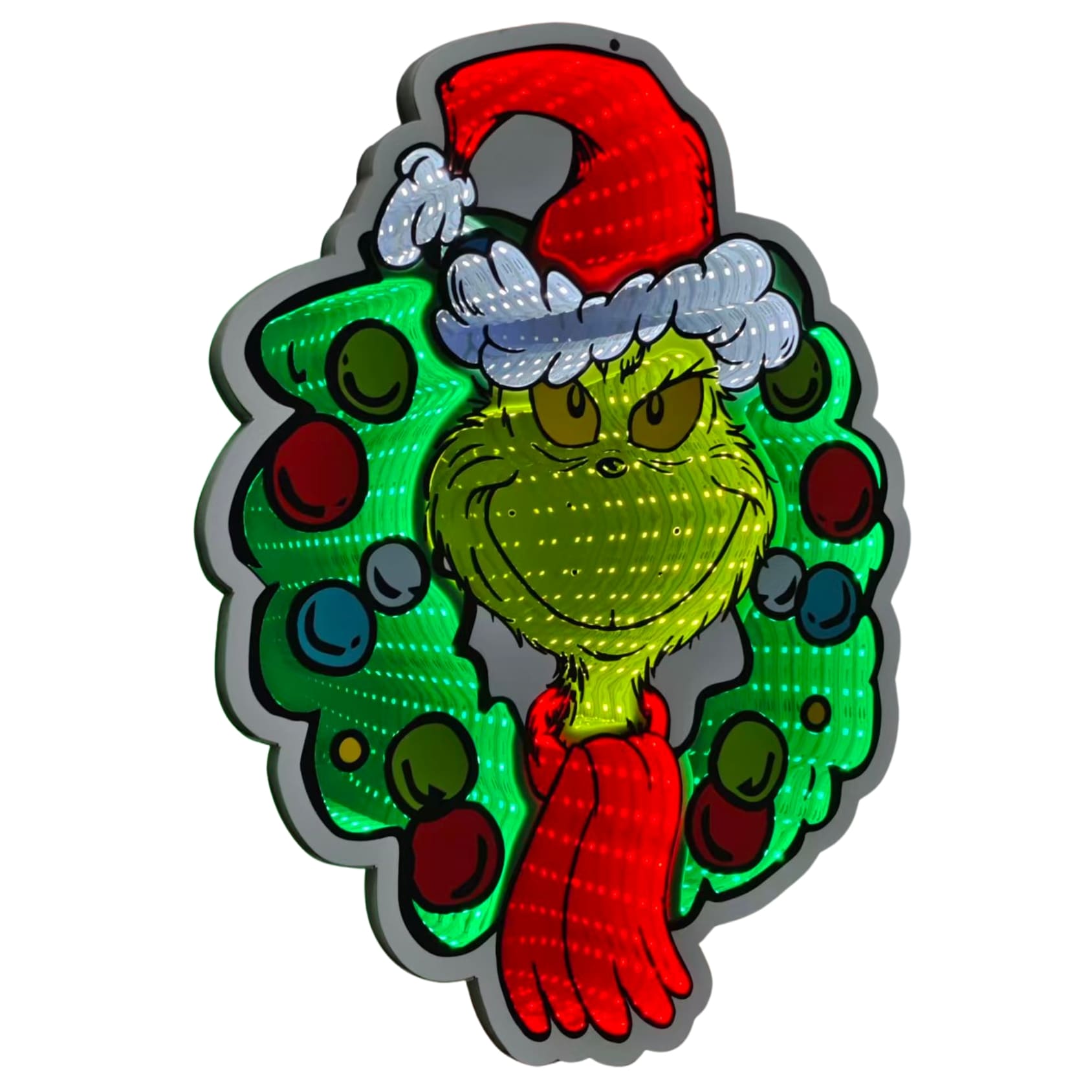 Infinity - Grinch im Weihnachtskranz 3D LED-Weihnachtsbeleuchtung | Disney Spiegellicht 40cm | Christmas Inspirations TG26004