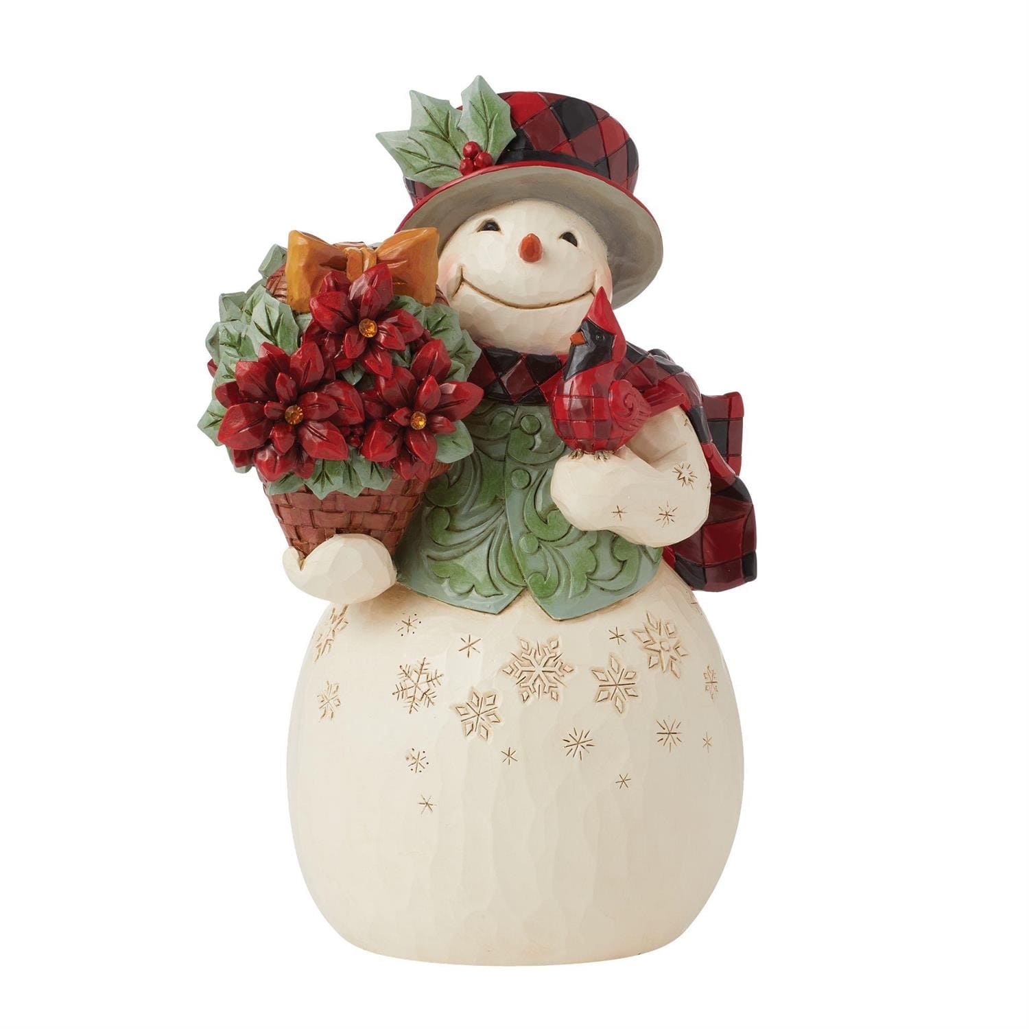 6015442 Jim Shore, Heartwood Creek, Jim Shore Santa, 6015442, Holiday Blooms Schneemann, Highland Glen Snowman, Snowman with Poinsettia Basket, Jim Shore Schneemann