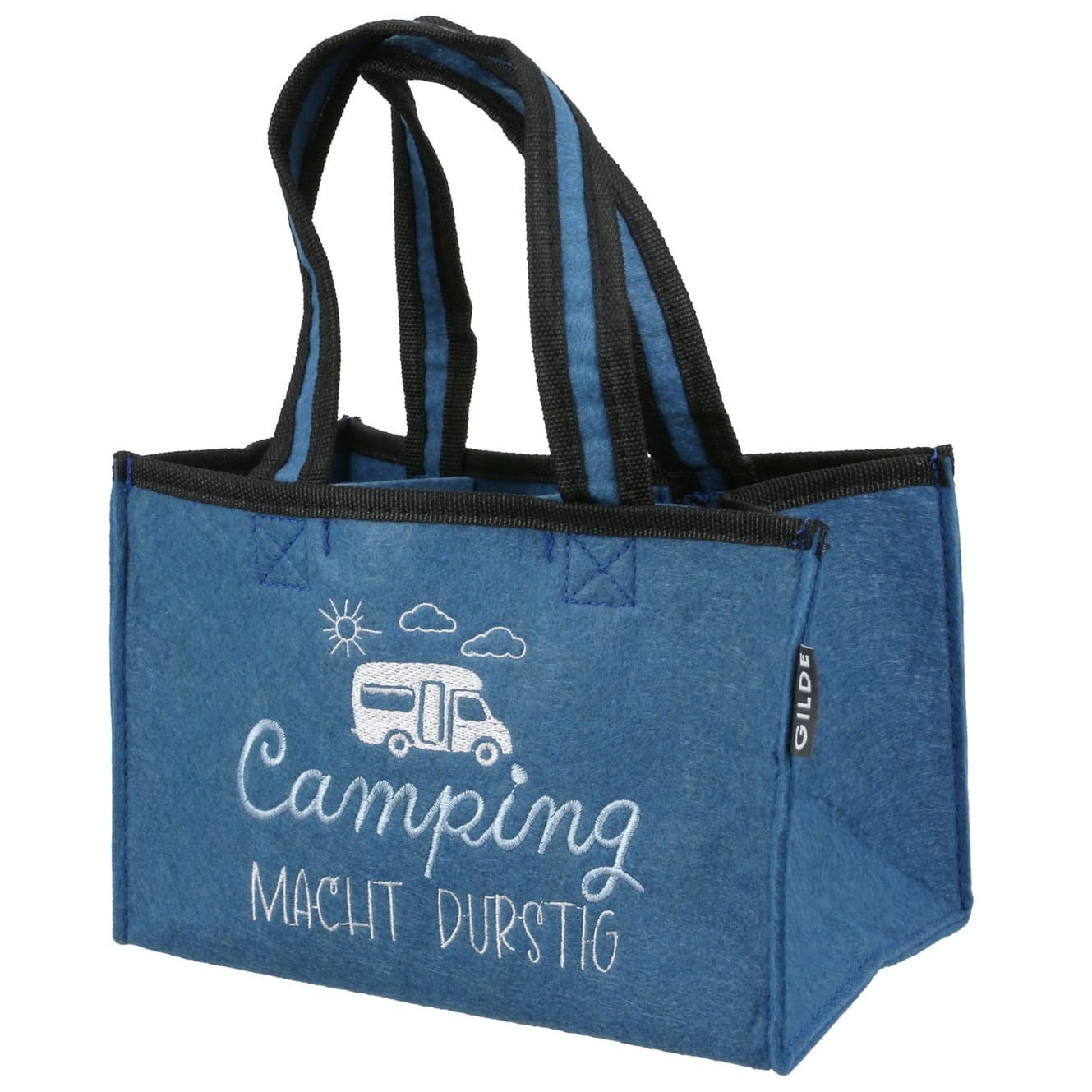 Flaschentasche Camping macht durstig - Gilde Flaschentasche Filztasche 62570 / Flaschenträger 6 Flaschen - Tragetasche