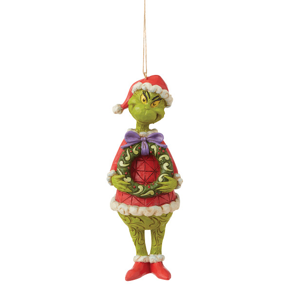 Jim Shore, Heartwood Creek, The Grinch Collection, Grinch, Grinch with Wreath Ornament, Grinch mit Kranz Weihnachtsanhänger, 6009205, The Grinch by Jim Shore, Dr. Seuss