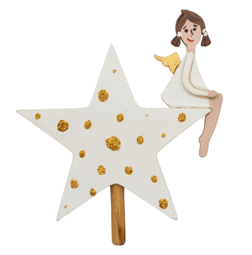 Engel auf weißem Stern, braun - Steckfigur für den großen Kerzenring von Sebastian Design