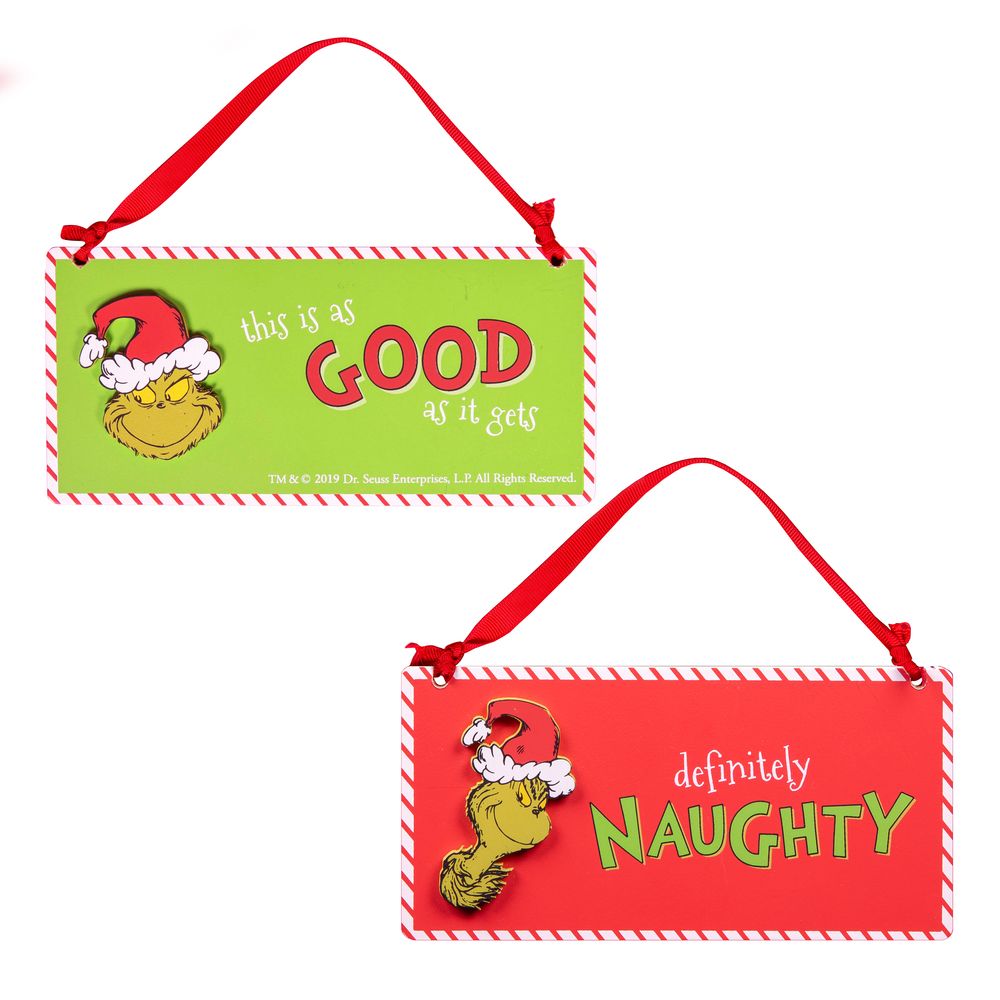 Disney, Walt Disney, The Grinch, Der Grinch, XM7330, Dr. Seuss, Grinch Plakette Good & Naughty, Grinch Schild zum Anhängen 