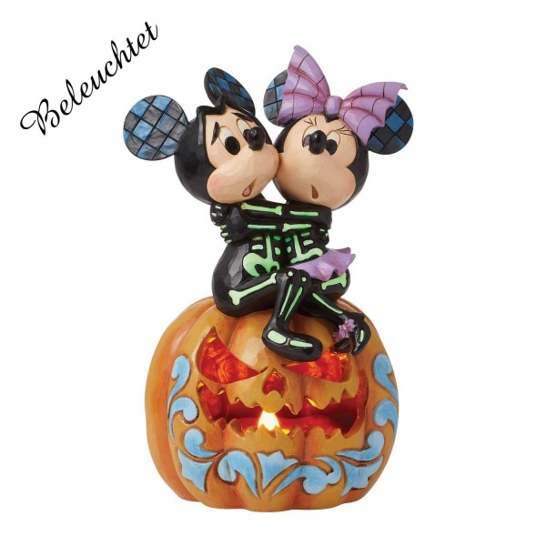 Jim Shore, Disney Traditions, Disneyfigur, Jim Shore Figur, 6016596, Disney Halloweenfigur, Spine-tingling Sweethearts Mickey & Minnie LED Pumpkin, Micky und Minnie auf Kürbis