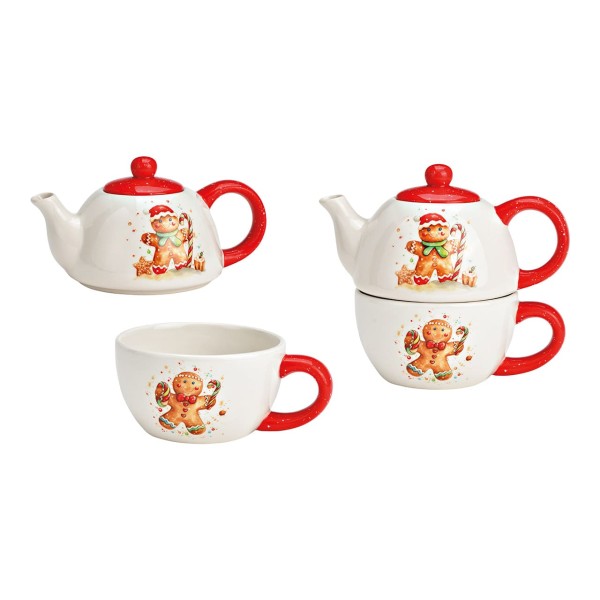 Tea for One, Teekannen-Set Lebkuchenmann, Lebkuchenmännchen, Weihnachtsbecher, Teebecher, Teekanne, Becher, Becher Lebkuchenfigur, 10041753