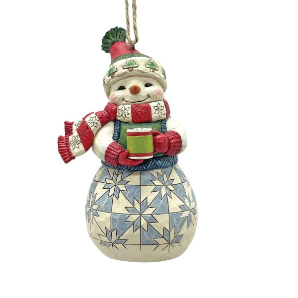 Jim Shore, Heartwood Creek, Jim Shore Santa, 6015543, Snowman with Cocoa Ornament, Weihnachtsanhänger, Schneemann mit Kakao Ornament, Jim Shore Schneemann