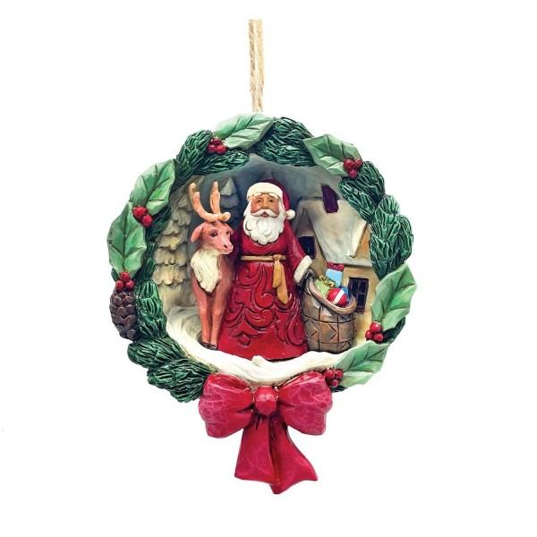 Jim Shore, Heartwood Creek, Jim Shore Santa, 6015511, Weihnachtskranz Weihnachtsanhänger, Wreath Ornament, Weihnachtsanhänger, Jim Shore Weihnachtsfigur