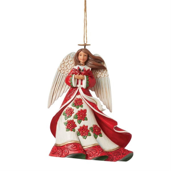 Jim Shore, Heartwood Creek, Jim Shore Santa, 6015537, Poinsettia Angel Ornament, Weihnachtsanhänger, Engel mit Weihnachtsstern Ornament, Jim Shore Engel