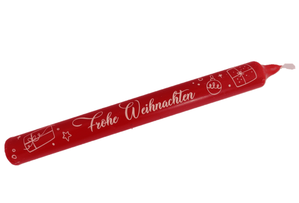 Kerze, Stabkerze Weihnachten, Weihnachtskerze , rote Kerze, 10039664, Kerze mit Spruch, Kerze beschriftet, Stick Candles, Kerze Frohe Weihnachten