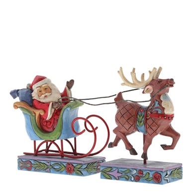 Heartwood Creek, Jim Shore, Santa in Sleigh with Reindeer, Weihnachtmann im Schlitten mit Rentier