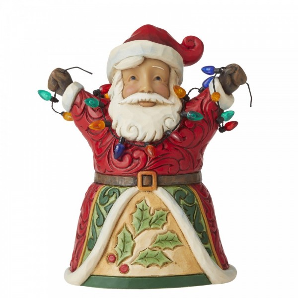Heartwood Creek, Jim Shore, Jolly Santa with Arms Up Holding String of Lights, Fröhlicher Weihnachtsmann mit Lichterkette Santa, Weihnachtsmann