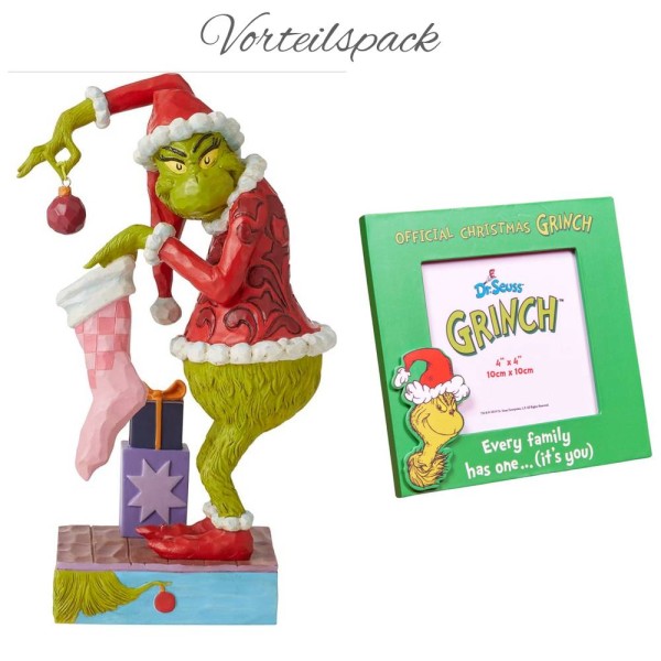 Jim Shore, The Grinch, Der Grinch, The Grinch by Jim Shore, 6010781, Grinch mit Nikolausstiefel, Grinch Holding Stocking, Grinch Holding Stocking Placing Ornament in Stocking, Dr. Seuss