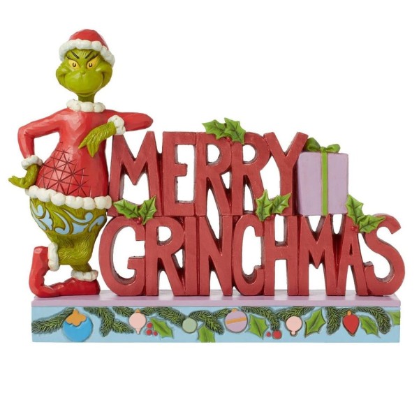 Jim Shore, Der Grinch, The Grinch, 6015221, Grinch Figur, Merry Grinchmas Sign, Merry Grinchmas Schild, Grinch Weihnachtsdekoration, Grinch Weihnachtsfigur