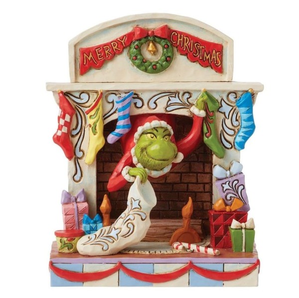 Der Grinch, Grinch, Jim Shore, The Grinch by Jim Shore, 6009693, Grinch Peaking Out Of Fireplace, Grinch im Kamin