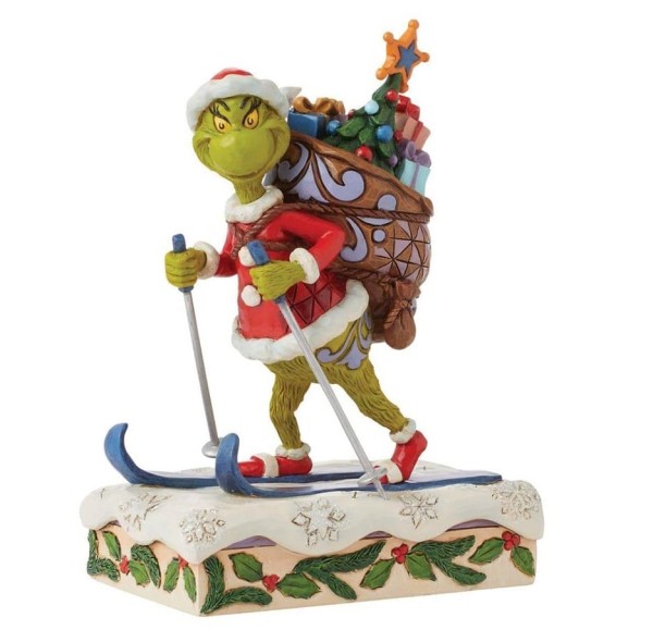 Jim Shore, Der Grinch, The Grinch, 6015226, Grinch Figur, Grinch fährt Ski, Grinch Skiing, Chimney, Grinch Weihnachtsdekoration, Grinch Weihnachtsfigur
