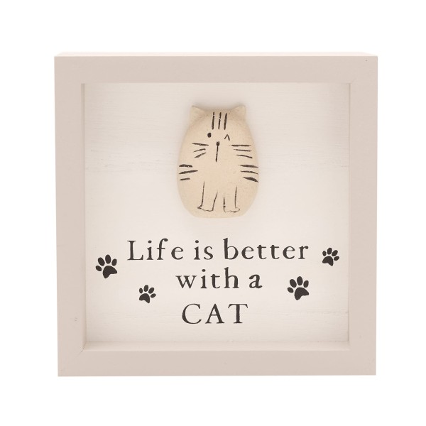 BB632c, Life is better with a cat, Best of Breed, Pebble Cat Plaque, Kieselsteinkatze Rahmen, Katzenfan, Geschenk Katze, Katzen, Cat, Anhänger Katze, Rahmen Katze, Paw Prints, Pfotenabdruck