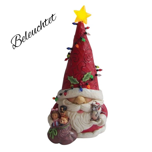 Jim Shore, Heartwood Creek, Jim Shore Santa, 6015474, Watts Up Gnome, Weihnachtswichtel mit Lichterkette, Jim Shore Gnome