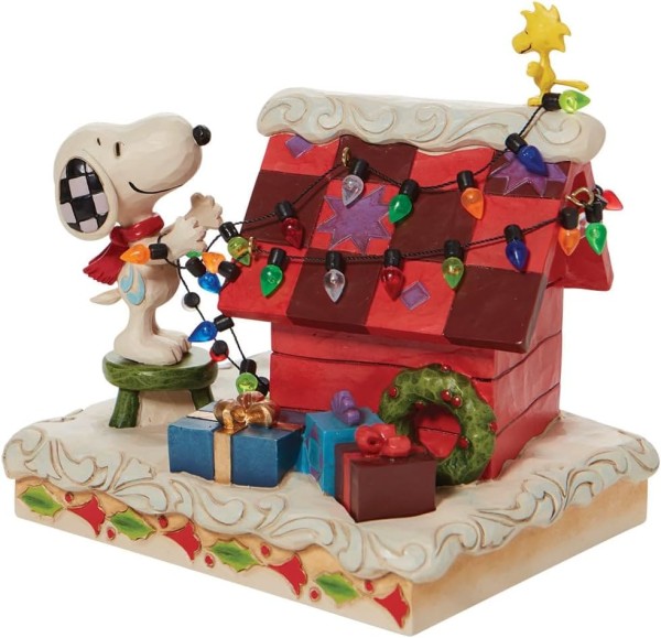 Jim Shore, Peanuts, Peanuts by Jim Shore, Snoopy, 6010322, Woodstock, Decking the Dog House, Snoopy und Woodstock dekorieren die Hundehütte, Peanuts by Jim Shore