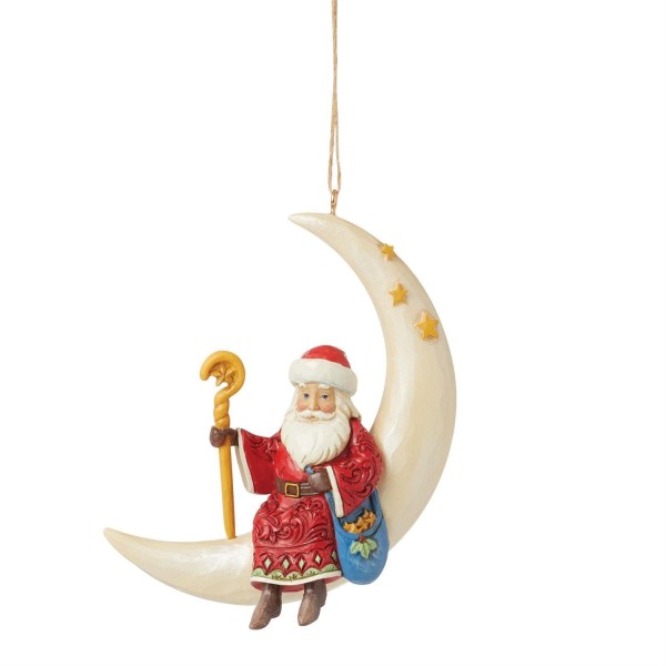 Jim Shore, Heartwood Creek, Jim Shore Santa, 6015539, Santa in Moon Ornament, Weihnachtsanhänger, Weihnachtsmann im Mond Ornament, Weihnachtsanhänger, Jim Shore Weihnachtsfigur