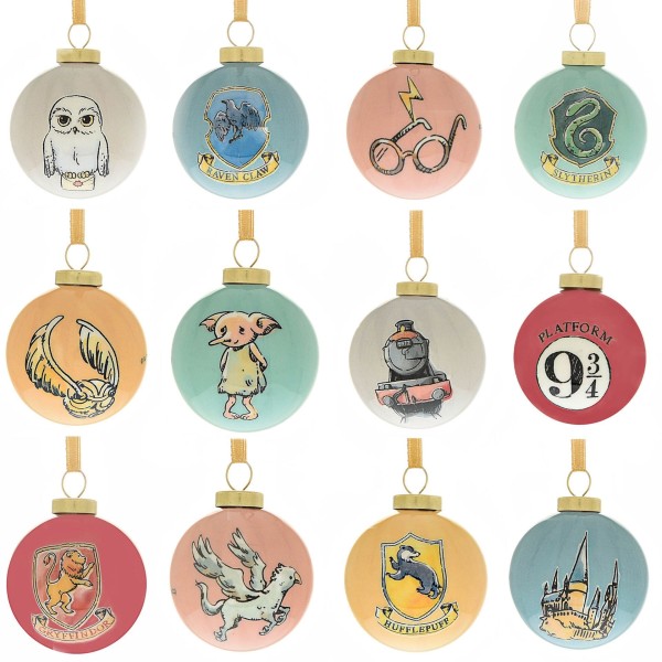 Harry Potter, XM10337, Warner Brothers, Harry Potter Charms-Mini Weihnachtskugeln, Harry Potter Baubles, Gryffindor, Slytherin, Hufflepuff, Ravenclaw, Hogwarts-Häuser, Yule Houses Harry Potter, Mini Baubles, Hedwig, Dobby