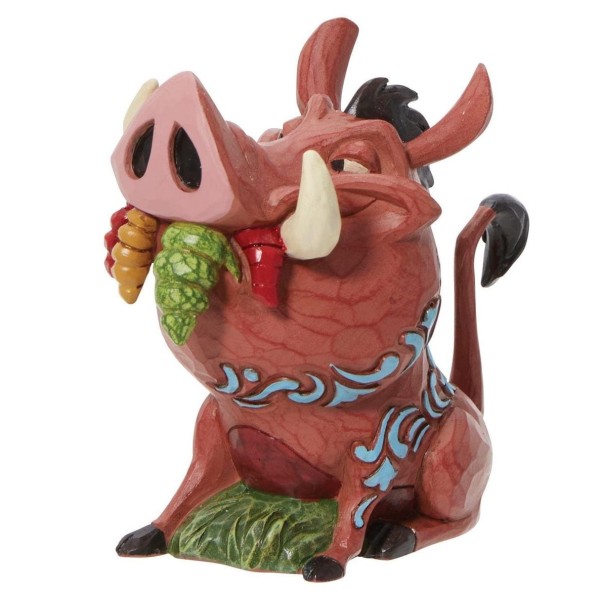 Pinching a bug with a smile, Timon excitedly welcomes snack time. Featuring delicate rosemaling, this dashing Disney miniature prepares the celebration of The Lion King's 30th Anniversary coming in 2024. Celebrate the iconic film with Jim Shore.
