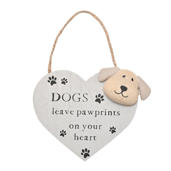 BB633, Dogs leave pawprints on your heart, Best of Breed, Pebble Dog Heart Plaque, Kieselsteinhund Herzanhänger, Hundefan, Geschenk Hund, Hunde, Dog, Anhänger, Paw Prints, Pfotenabdruck