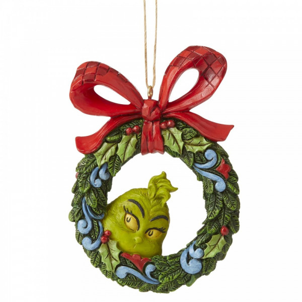 Jim Shore, Heartwood Creek, The Grinch Collection, Grinch Peeking Through Wreath, Grinch im Kranz, Ornament, Anhänger, Weihnachtsanhänger, Tannenbaumanhänger, 6006571