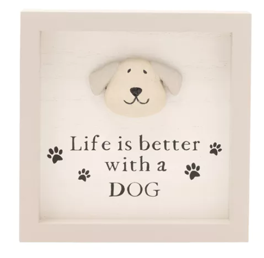 BB632d, Life is better with a dog, Best of Breed, Pebble Dog Plaque, Kieselsteinhund Rahmen, Hundefan, Geschenk Hund, Hunde, Dog, Anhänger Hund, Rahmen Hund, Paw Prints, Pfotenabdruck