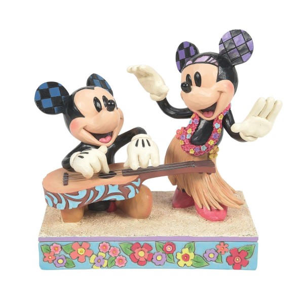 Jim Shore, Disney Traditions, Jim Shore Disneyfigur, Haiwaiian Holiday Mickey & Minnie, Urlaub auf Hawaii Micky und Minnie, Jim Shore Figur, 6016330, Micky Maus Figur