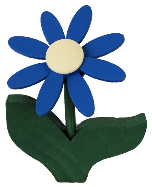 Margerite mit Blatt, blau -Steckfigur für Kerzenring