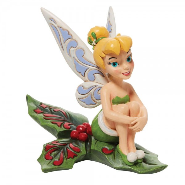 Disney Traditions, Jim Shore, Jim Shore Disney, 6010874, Tinkerbell Sitting In Holly, Tinkerbell auf Stechpalmenzweig, Jim Shore Disney Traditions, Jim Shore Disney Figur